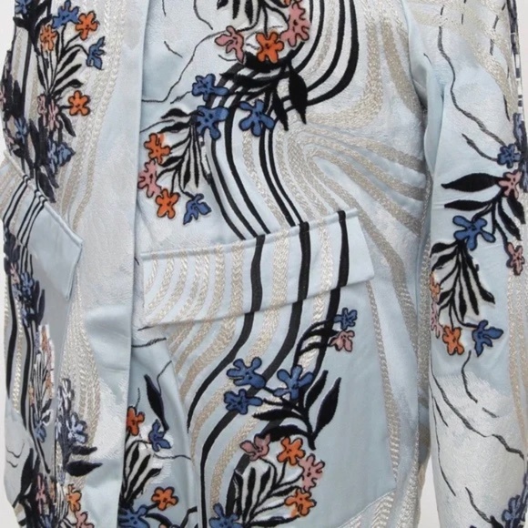 H&M CONSCIOUS Coat Jacket Blue Velvet Floral Embroidery Long Sleeve S BNWT - Picture 6 of 8